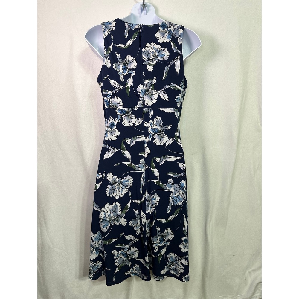 Maggy London Navy Blue Floral Fit and Flare Keyhole Dress Womens‎ Size 4 - Picture 6 of 11